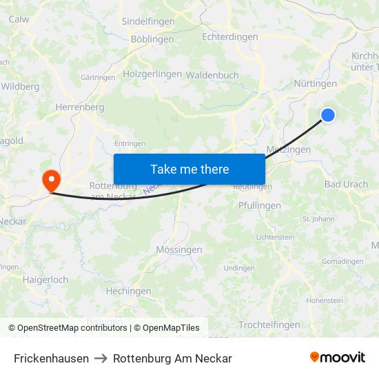 Frickenhausen to Rottenburg Am Neckar map