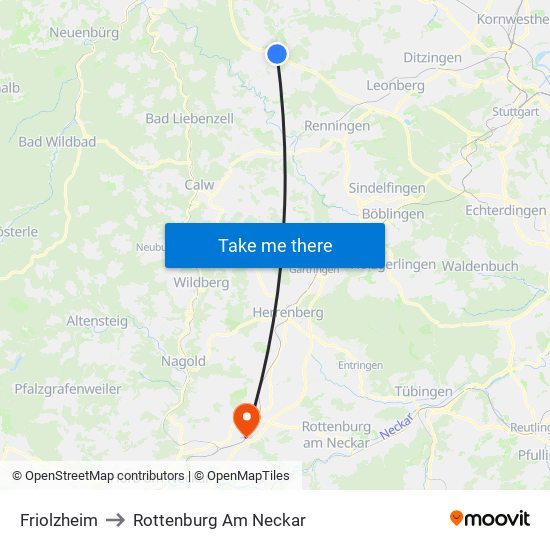 Friolzheim to Rottenburg Am Neckar map