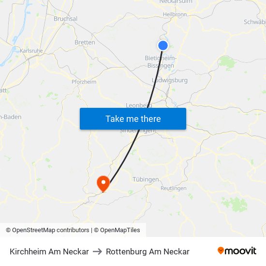 Kirchheim Am Neckar to Rottenburg Am Neckar map