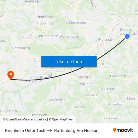 Kirchheim Unter Teck to Rottenburg Am Neckar map