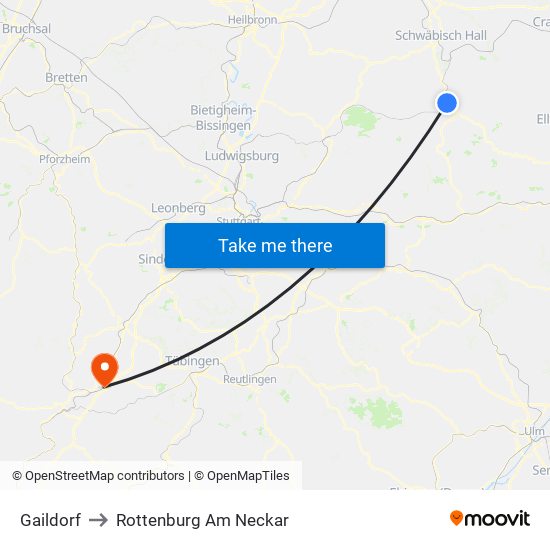 Gaildorf to Rottenburg Am Neckar map