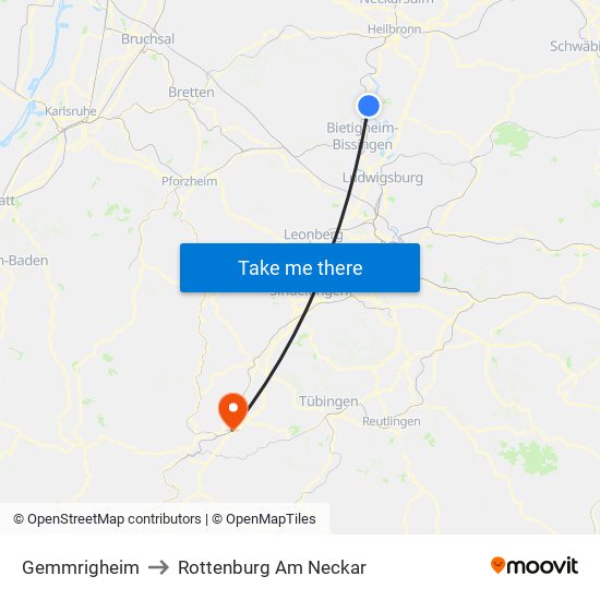 Gemmrigheim to Rottenburg Am Neckar map