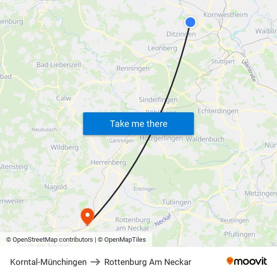 Korntal-Münchingen to Rottenburg Am Neckar map