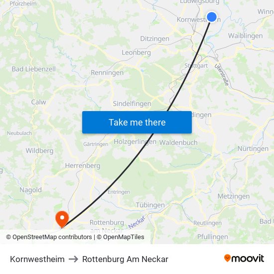 Kornwestheim to Rottenburg Am Neckar map