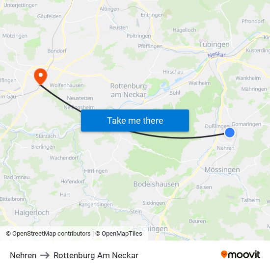 Nehren to Rottenburg Am Neckar map