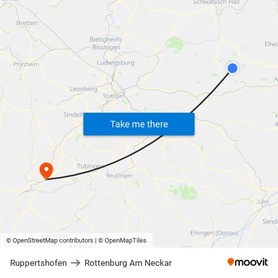 Ruppertshofen to Rottenburg Am Neckar map