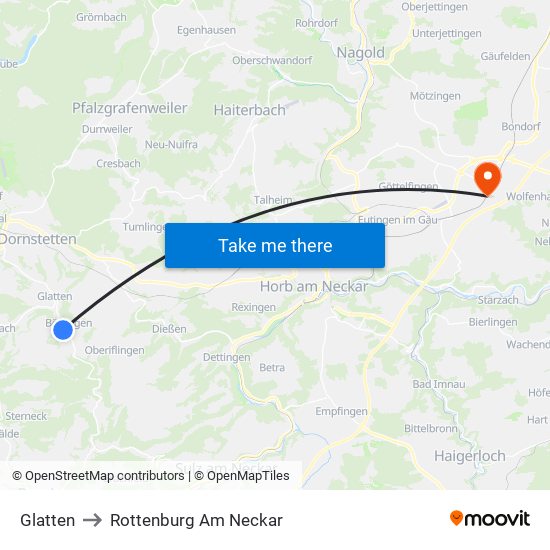 Glatten to Rottenburg Am Neckar map