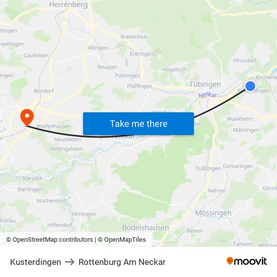 Kusterdingen to Rottenburg Am Neckar map