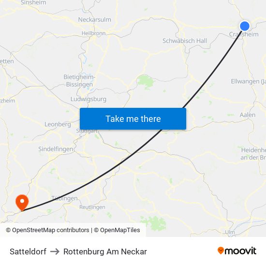 Satteldorf to Rottenburg Am Neckar map