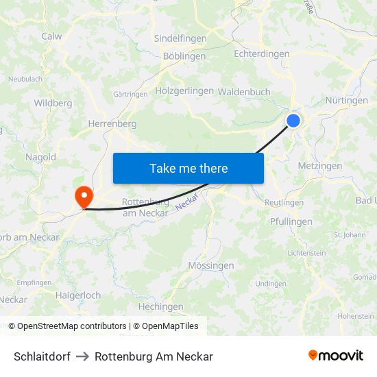 Schlaitdorf to Rottenburg Am Neckar map