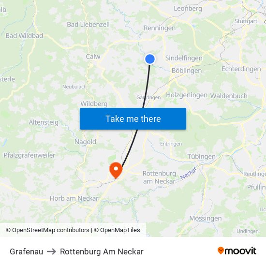 Grafenau to Rottenburg Am Neckar map