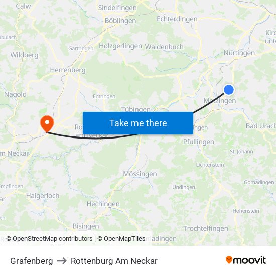 Grafenberg to Rottenburg Am Neckar map