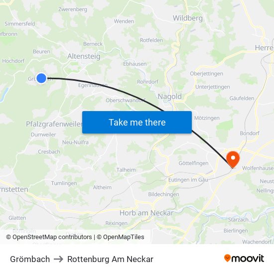 Grömbach to Rottenburg Am Neckar map