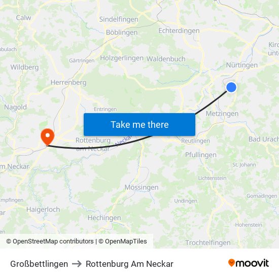 Großbettlingen to Rottenburg Am Neckar map