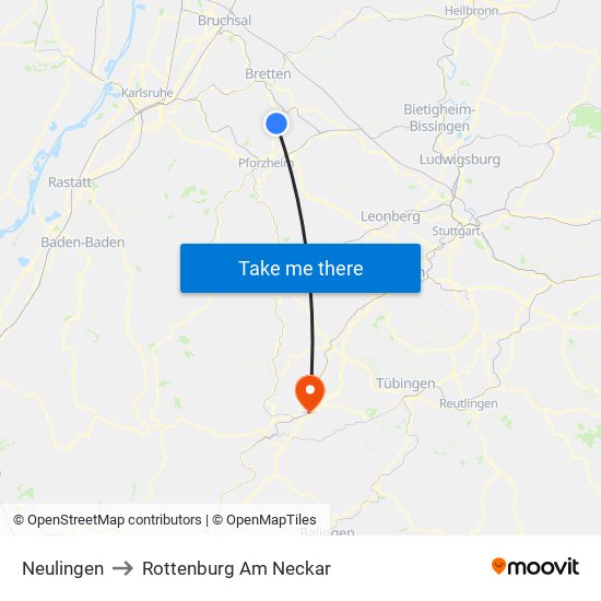 Neulingen to Rottenburg Am Neckar map