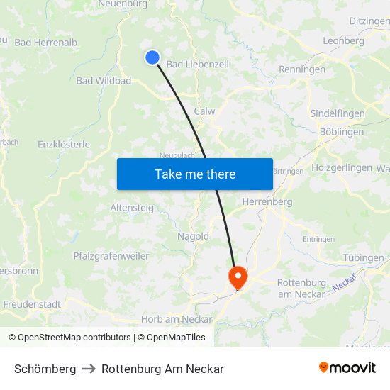 Schömberg to Rottenburg Am Neckar map