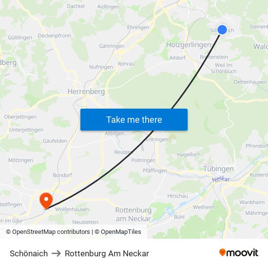 Schönaich to Rottenburg Am Neckar map