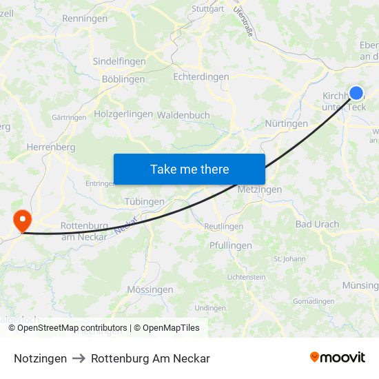 Notzingen to Rottenburg Am Neckar map