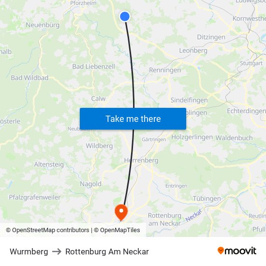 Wurmberg to Rottenburg Am Neckar map