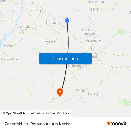 Zaberfeld to Rottenburg Am Neckar map