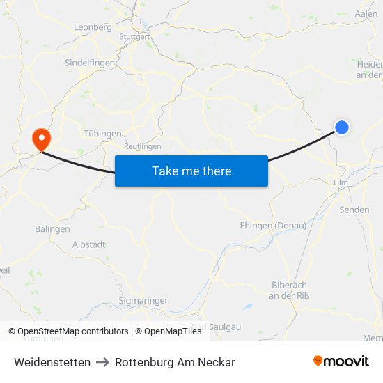 Weidenstetten to Rottenburg Am Neckar map