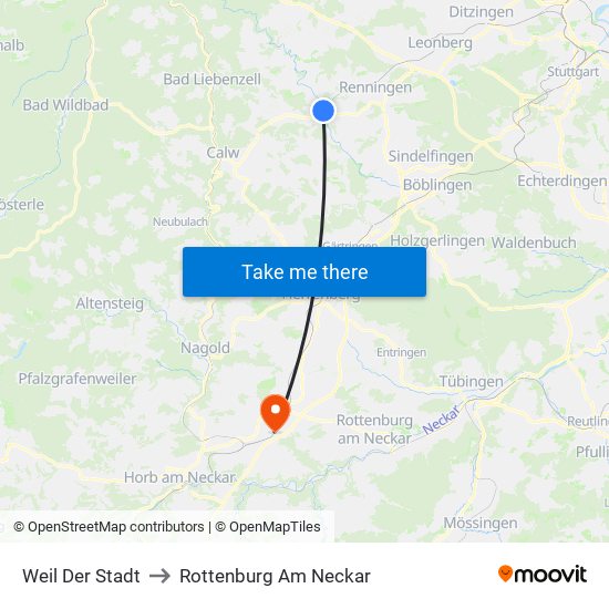 Weil Der Stadt to Rottenburg Am Neckar map