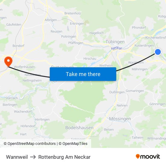 Wannweil to Rottenburg Am Neckar map