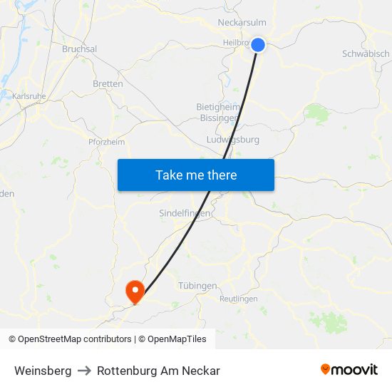 Weinsberg to Rottenburg Am Neckar map