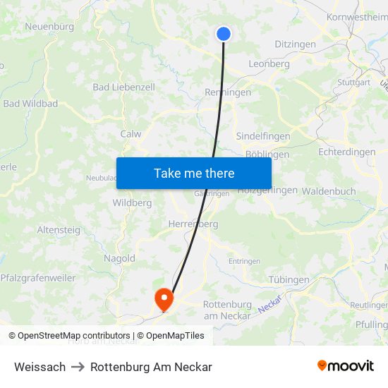 Weissach to Rottenburg Am Neckar map