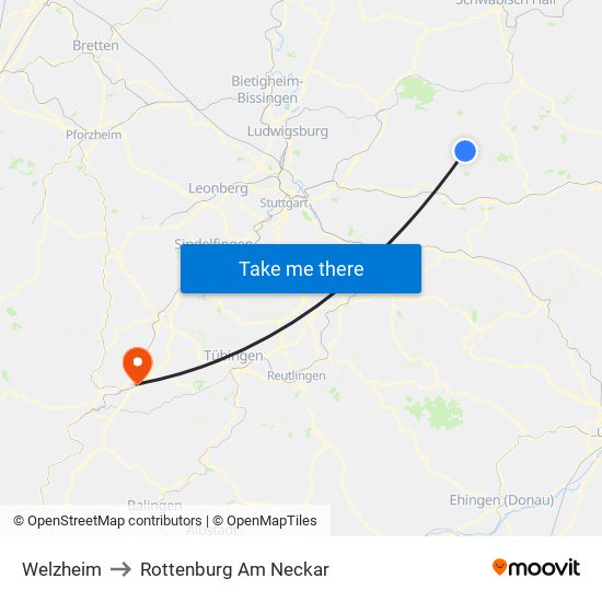 Welzheim to Rottenburg Am Neckar map