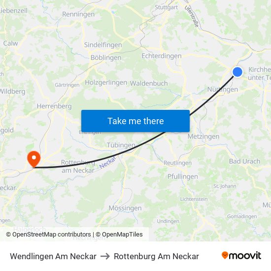 Wendlingen Am Neckar to Rottenburg Am Neckar map