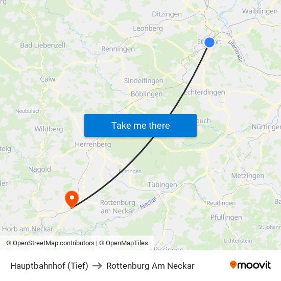 Hauptbahnhof (Tief) to Rottenburg Am Neckar map