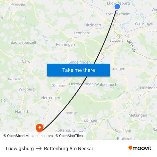 Ludwigsburg to Rottenburg Am Neckar map