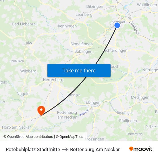 Rotebühlplatz Stadtmitte to Rottenburg Am Neckar map