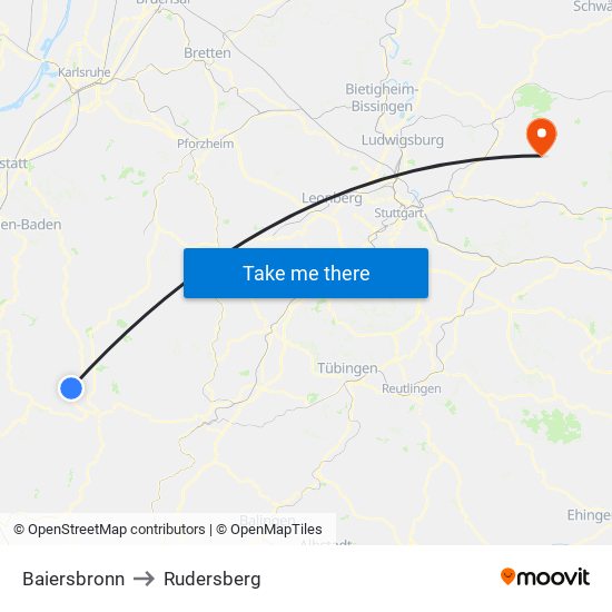 Baiersbronn to Rudersberg map