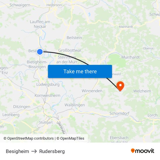 Besigheim to Rudersberg map