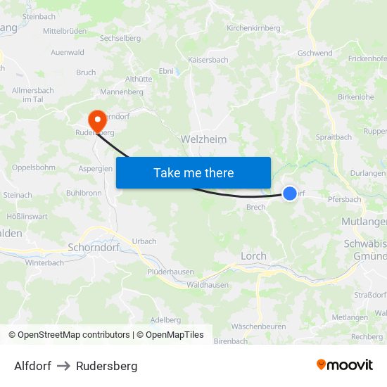 Alfdorf to Rudersberg map