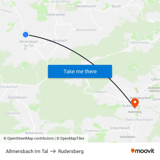 Allmersbach Im Tal to Rudersberg map