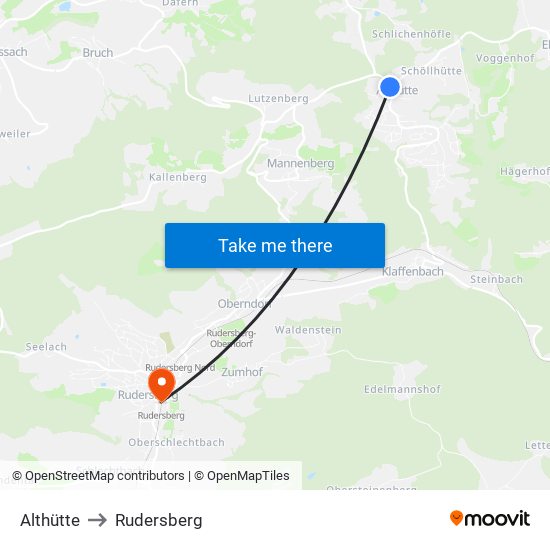 Althütte to Rudersberg map