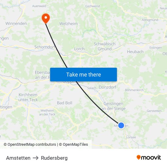 Amstetten to Rudersberg map