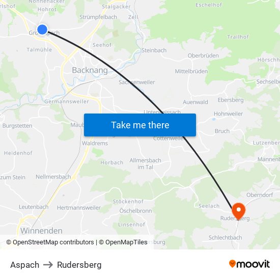 Aspach to Rudersberg map