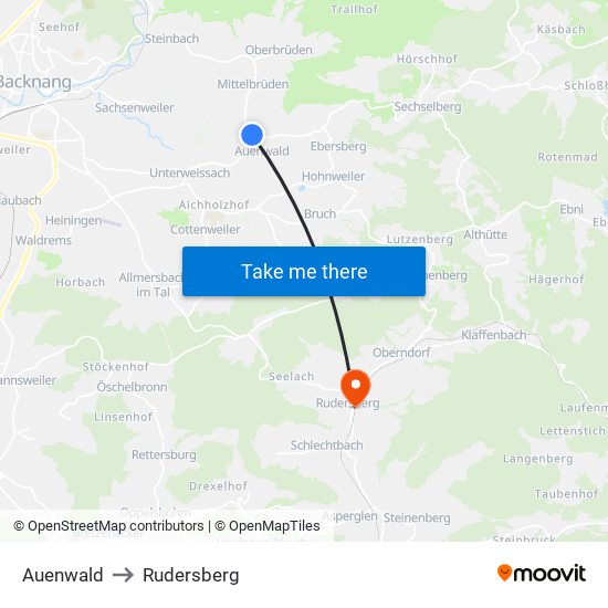 Auenwald to Rudersberg map