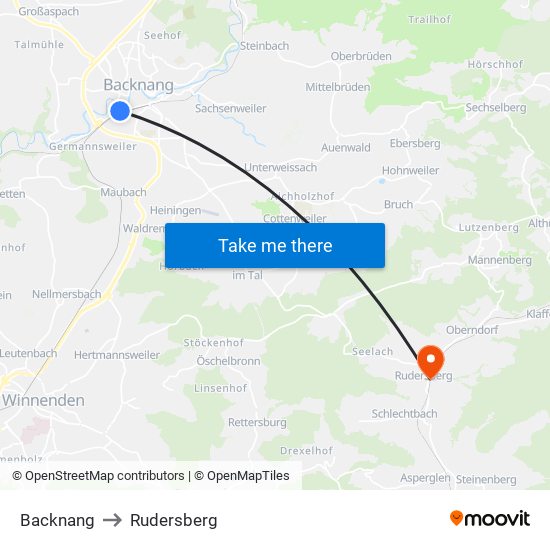 Backnang to Rudersberg map