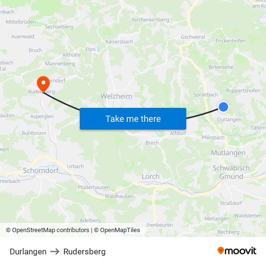 Durlangen to Rudersberg map
