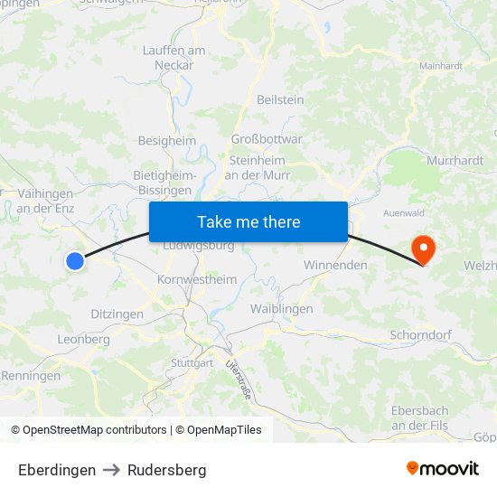 Eberdingen to Rudersberg map