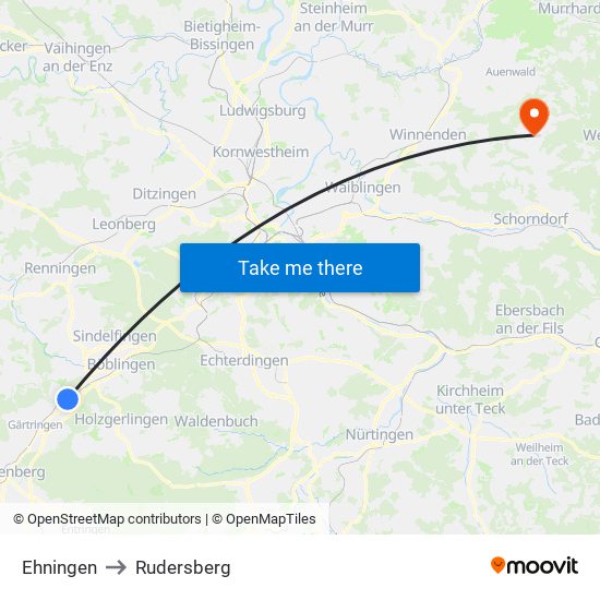 Ehningen to Rudersberg map