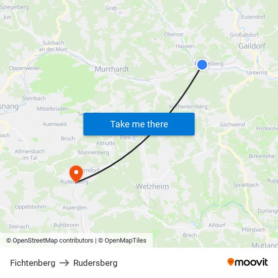 Fichtenberg to Rudersberg map