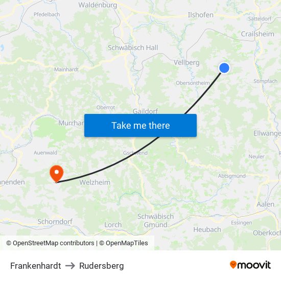 Frankenhardt to Rudersberg map