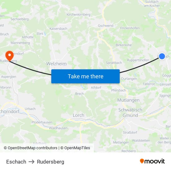 Eschach to Rudersberg map