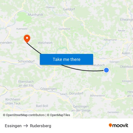 Essingen to Rudersberg map